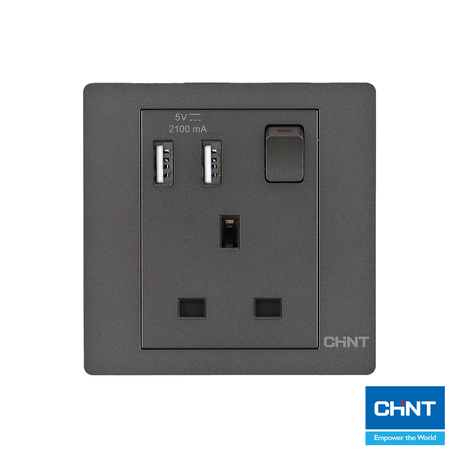 SOCKET 13A + 2 USB GRAY BLACK
